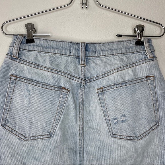We The Free A-line Distressed Denim Blue Button Fly Mini Skirt - Picture 10 of 12